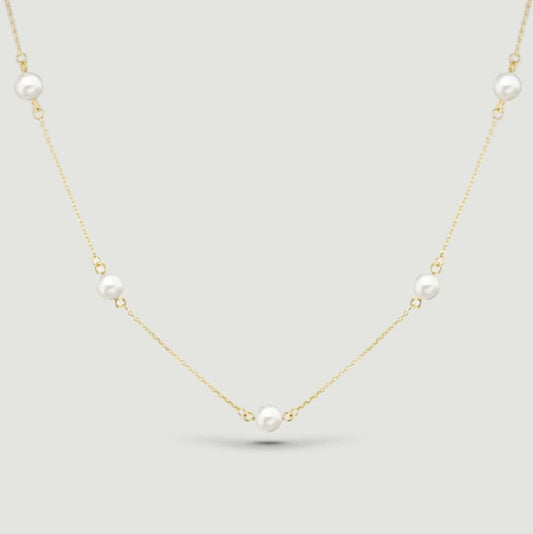 fine chain with five round pearls spaced evenly around
