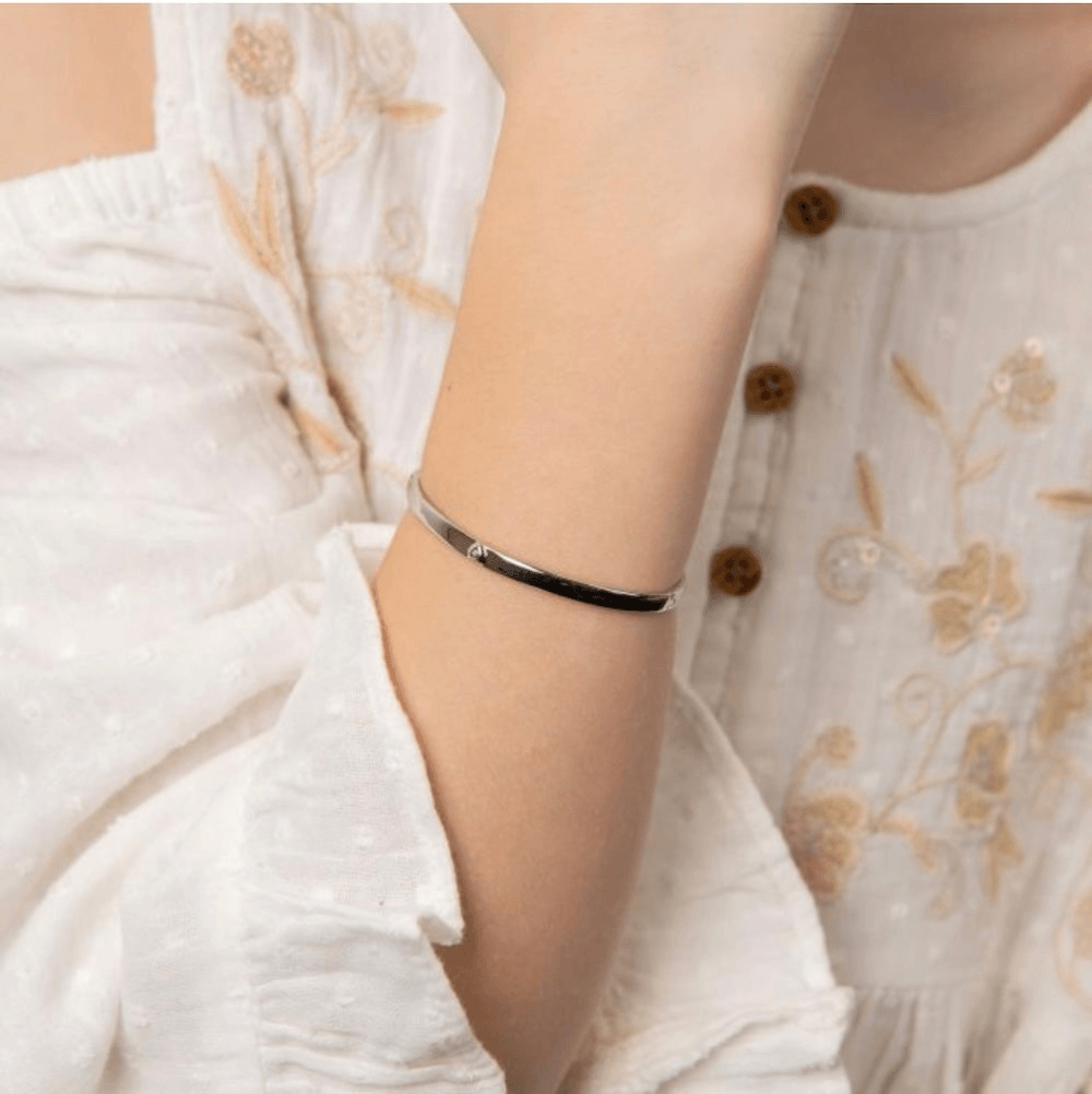Children's Silver Diamond Heart Bangle