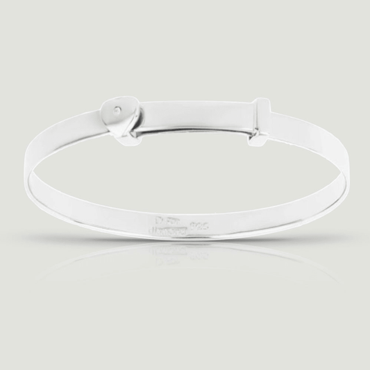Children's Adjustable Silver Diamond Heart Bangle