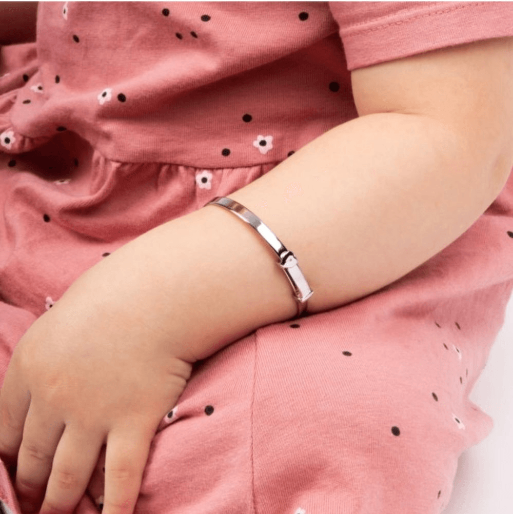 Children's Adjustable Silver Diamond Heart Bangle