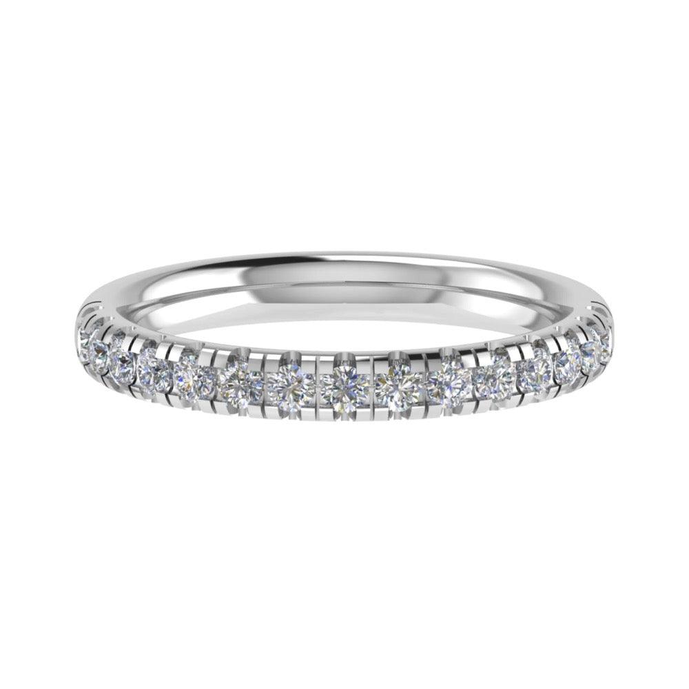 Platinum ring micro-pavé set half way around with round brilliant diamonds, the ring measures 2.5mm wide - view from the top