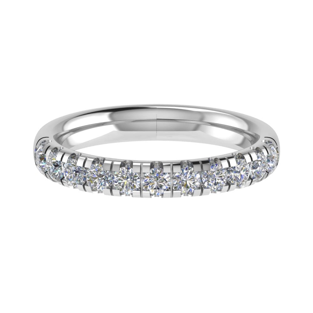 Platinum ring micro-pavé set half way around with round brilliant diamonds, the ring measures 3.0mm wide - view from the top