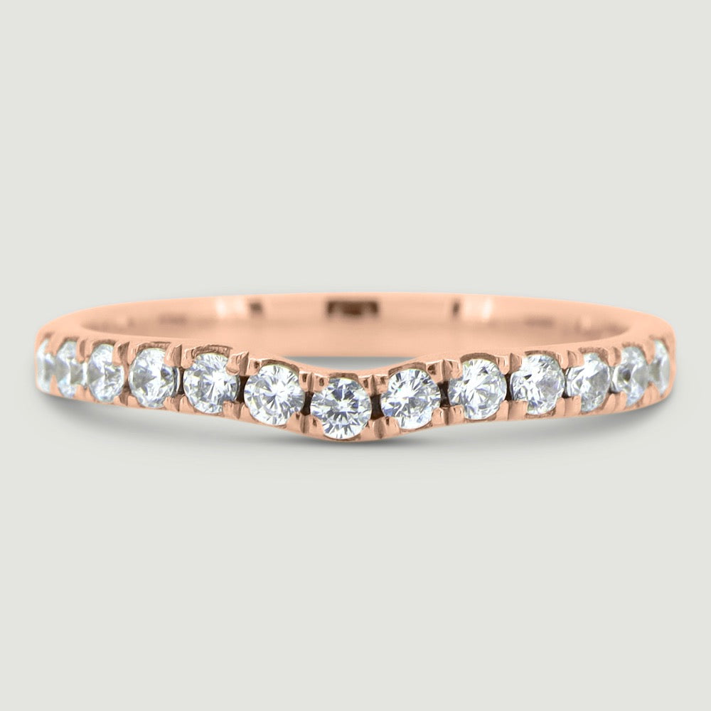 Shaped wedding band 2.5mm wide micro-pavé set with round diamonds 18RG