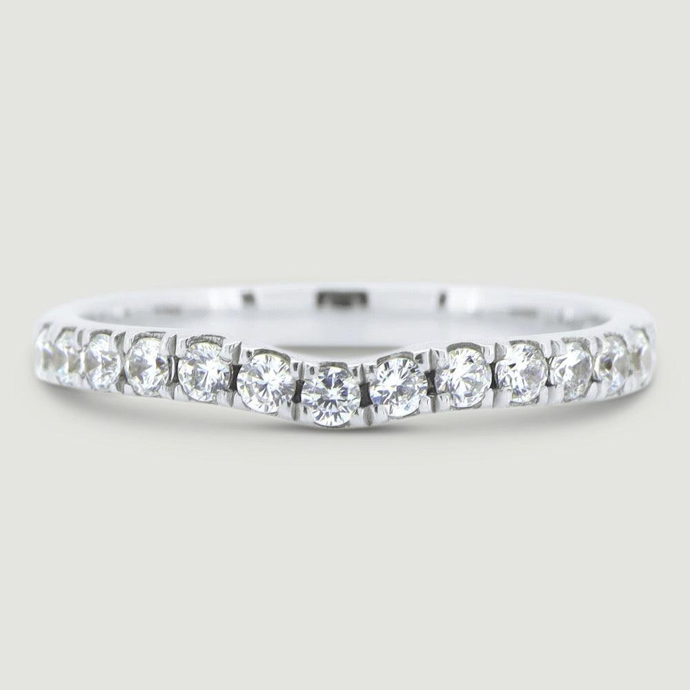Shaped wedding band 2.5mm wide micro-pavé set with round diamonds 18WG