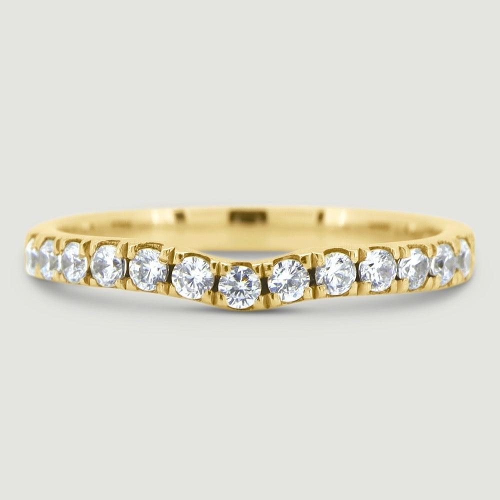 Shaped wedding band 2.5mm wide micro-pavé set with round diamonds 18YG