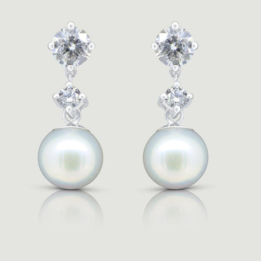 Pearl and diamond drop earrings