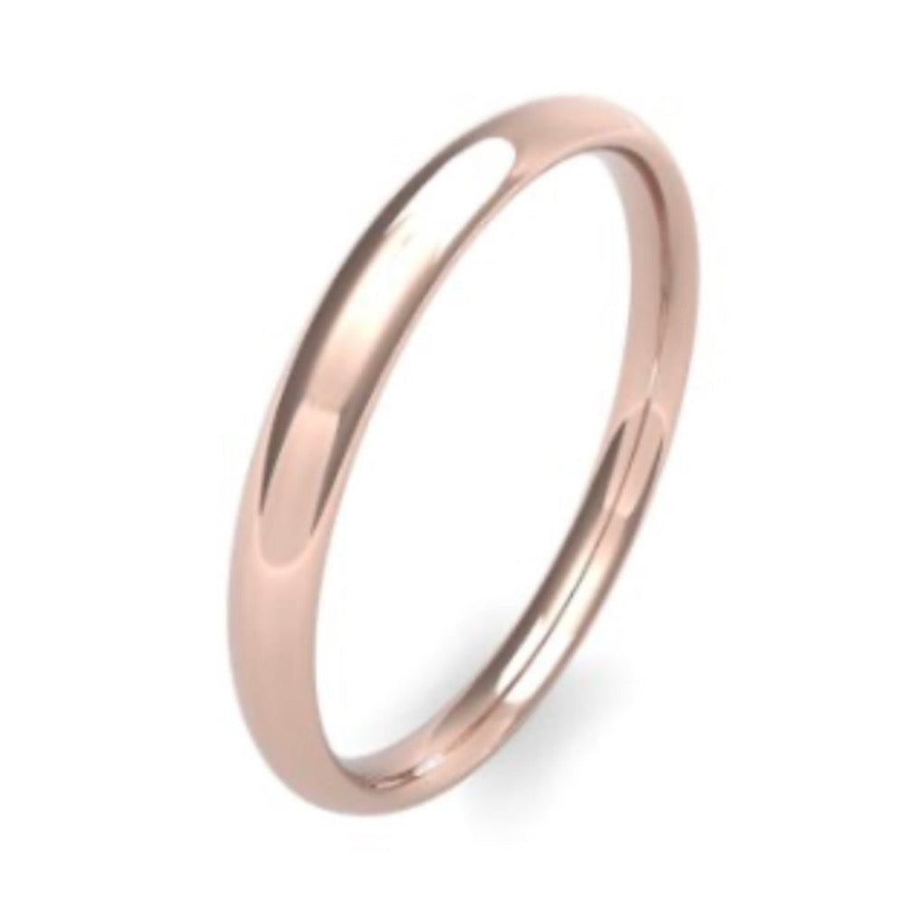 2.5mm wide traditional court shape wedding ring - photographed in rose gold