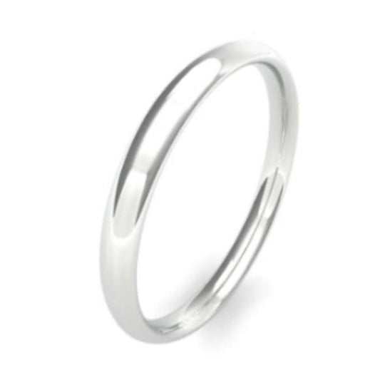 2.5mm wide traditional court shape wedding ring - photographed in platinum or white gold