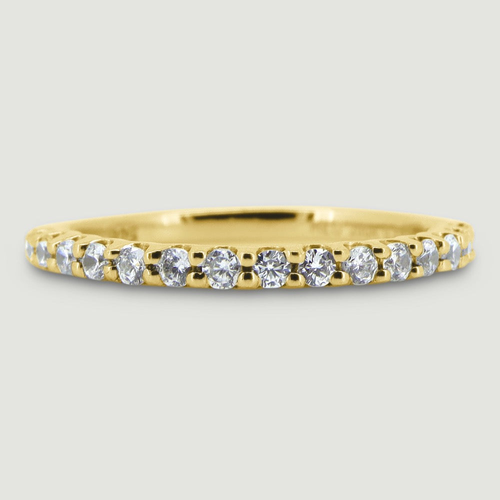 Round diamond set ring 1.7mm wide in a U shaped setting 18ct yellow gold - view from the top