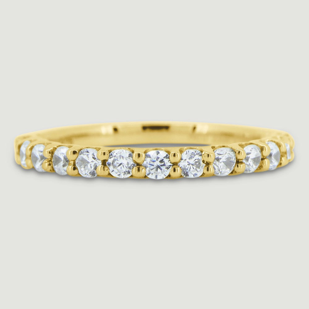Round diamond set ring 2.2mm wide in a U shaped setting 18ct yellow gold - view from the top