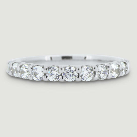 Round diamond set ring 3.0mm wide in a U shaped setting 18ct white gold - view from the top