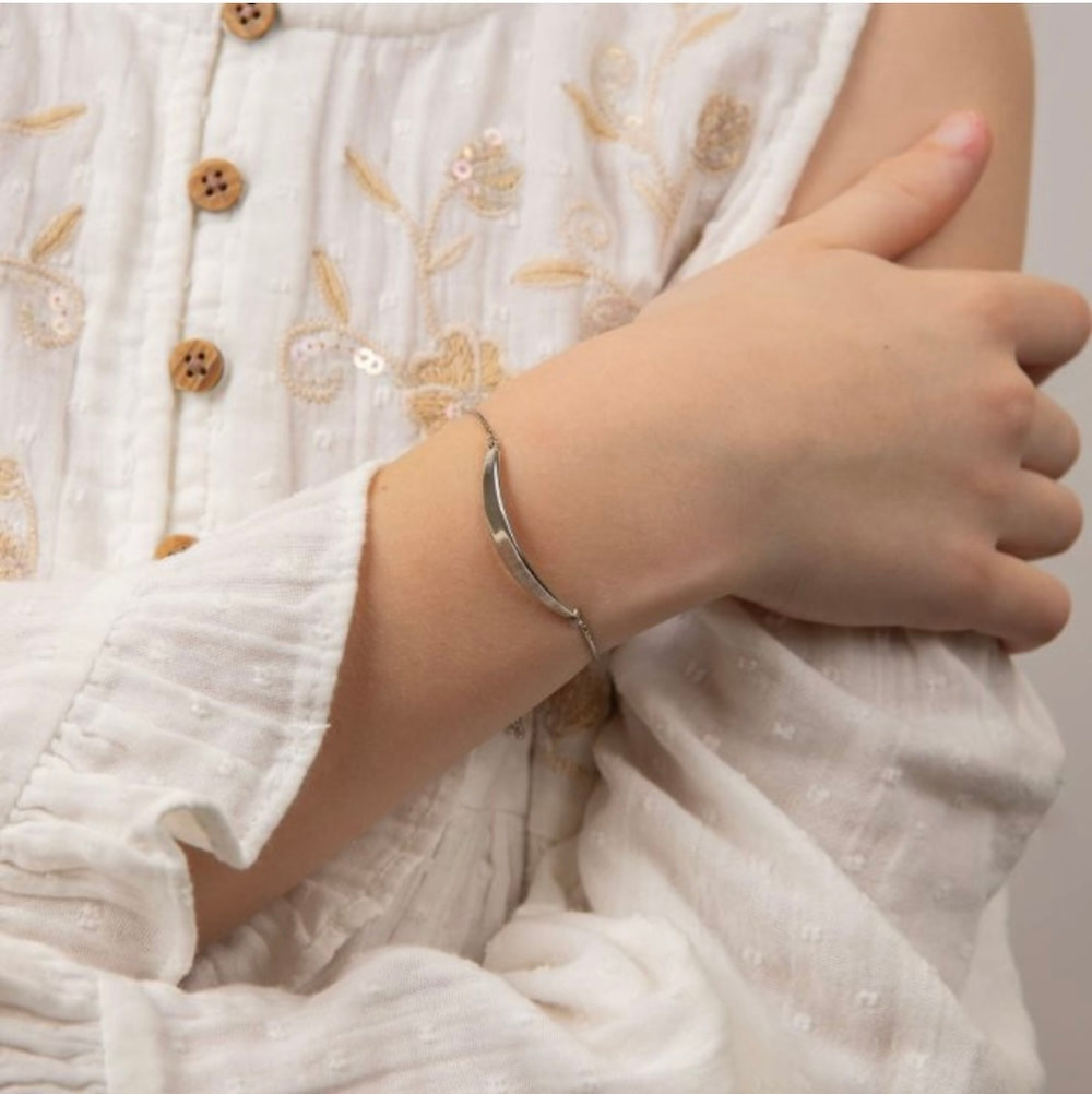 Children's Pink Flower Silver ID Bracelet