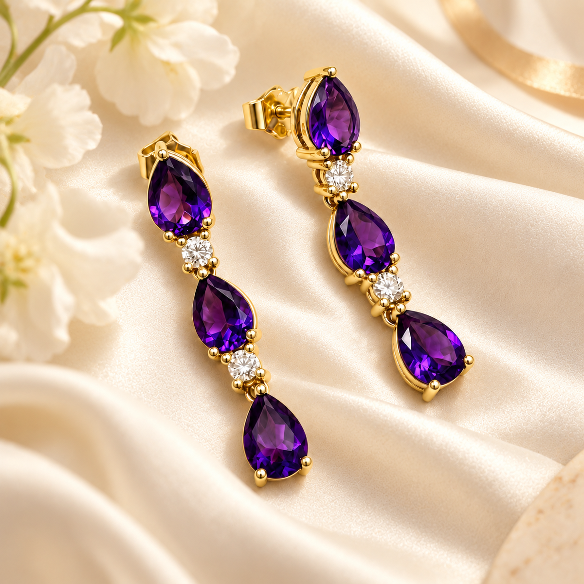 Amethyst and diamond drop earrings recreated from a sentimental pair.