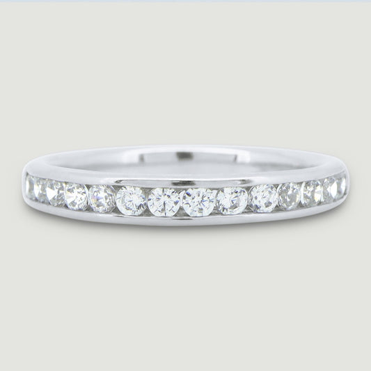 2.5mm Court shaped ring channel set with round diamonds 18ct white gold