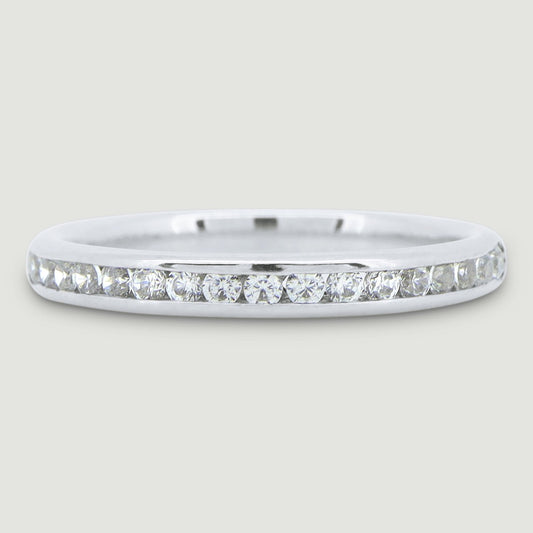 2mm Court shaped ring channel set with round diamonds 18ct white gold