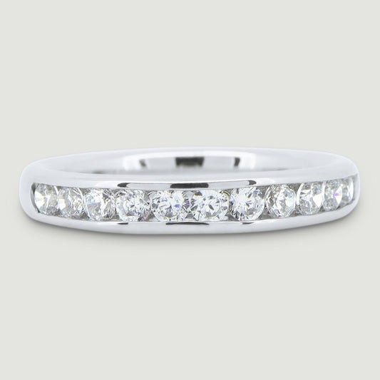 3mm Court shaped ring channel set with round diamonds 18ct white gold