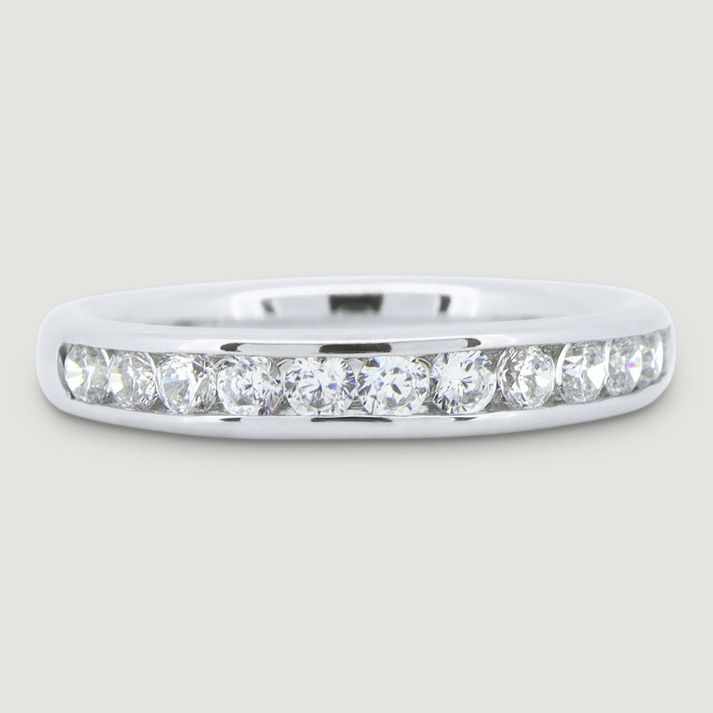 3mm Court shaped ring channel set with round diamonds 18ct white gold