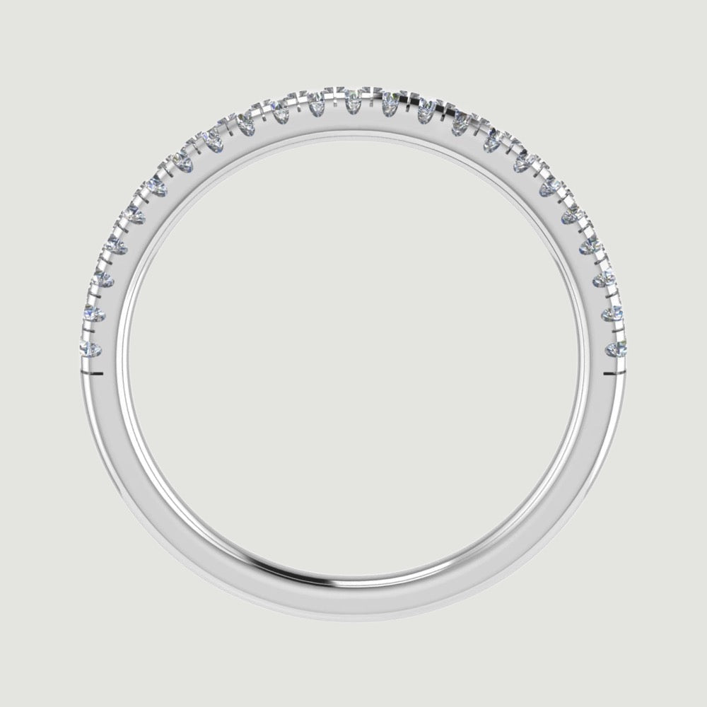 Platinum ring micro-pavé set half way around with round brilliant diamonds, the ring measures 1.7mm wide - view from the side