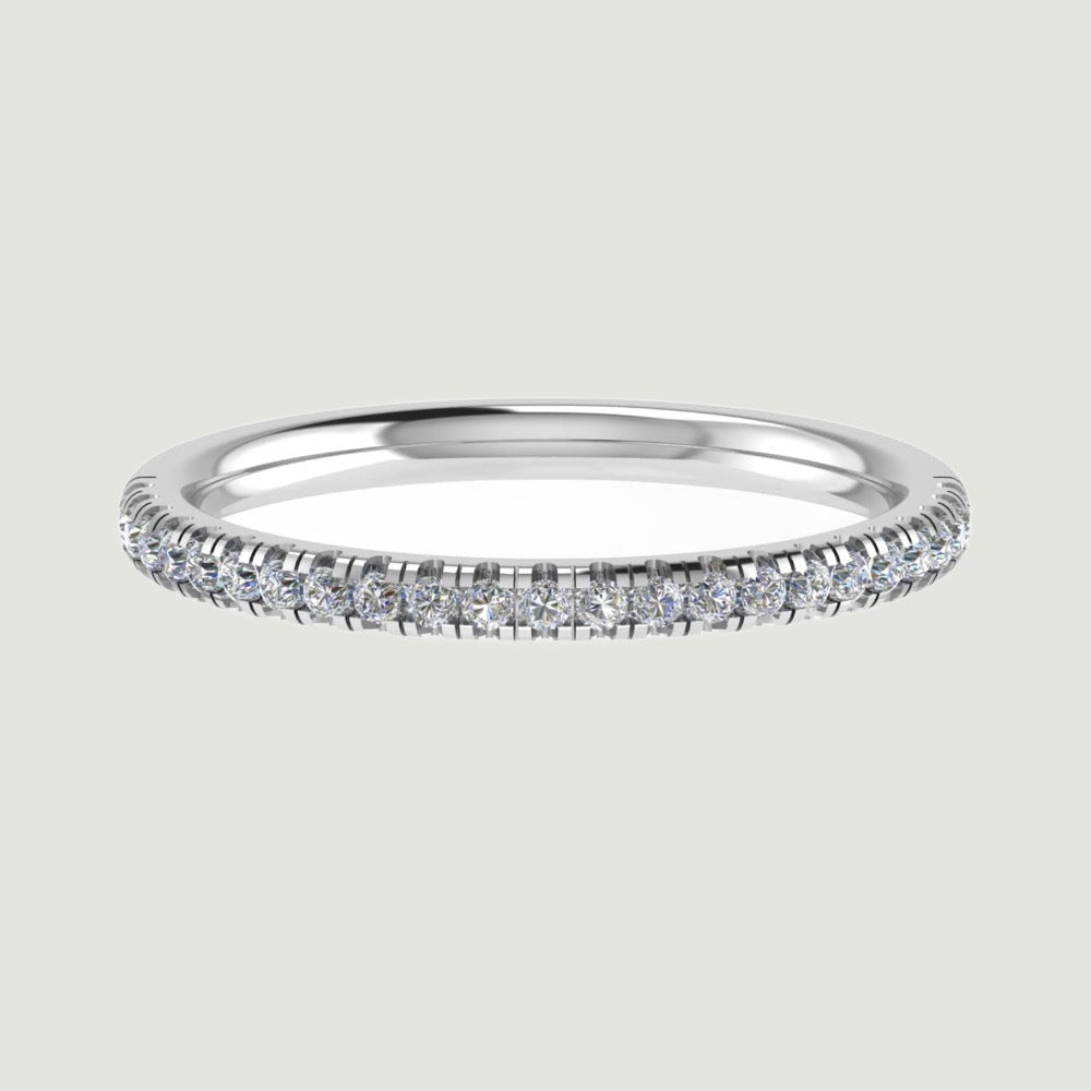 Platinum ring micro-pavé set half way around with round brilliant diamonds, the ring measures 1.7mm wide - view from the top