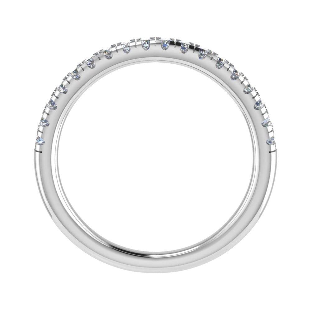 Platinum ring micro-pavé set half way around with round brilliant diamonds, the ring measures 2.1mm wide - view from the side