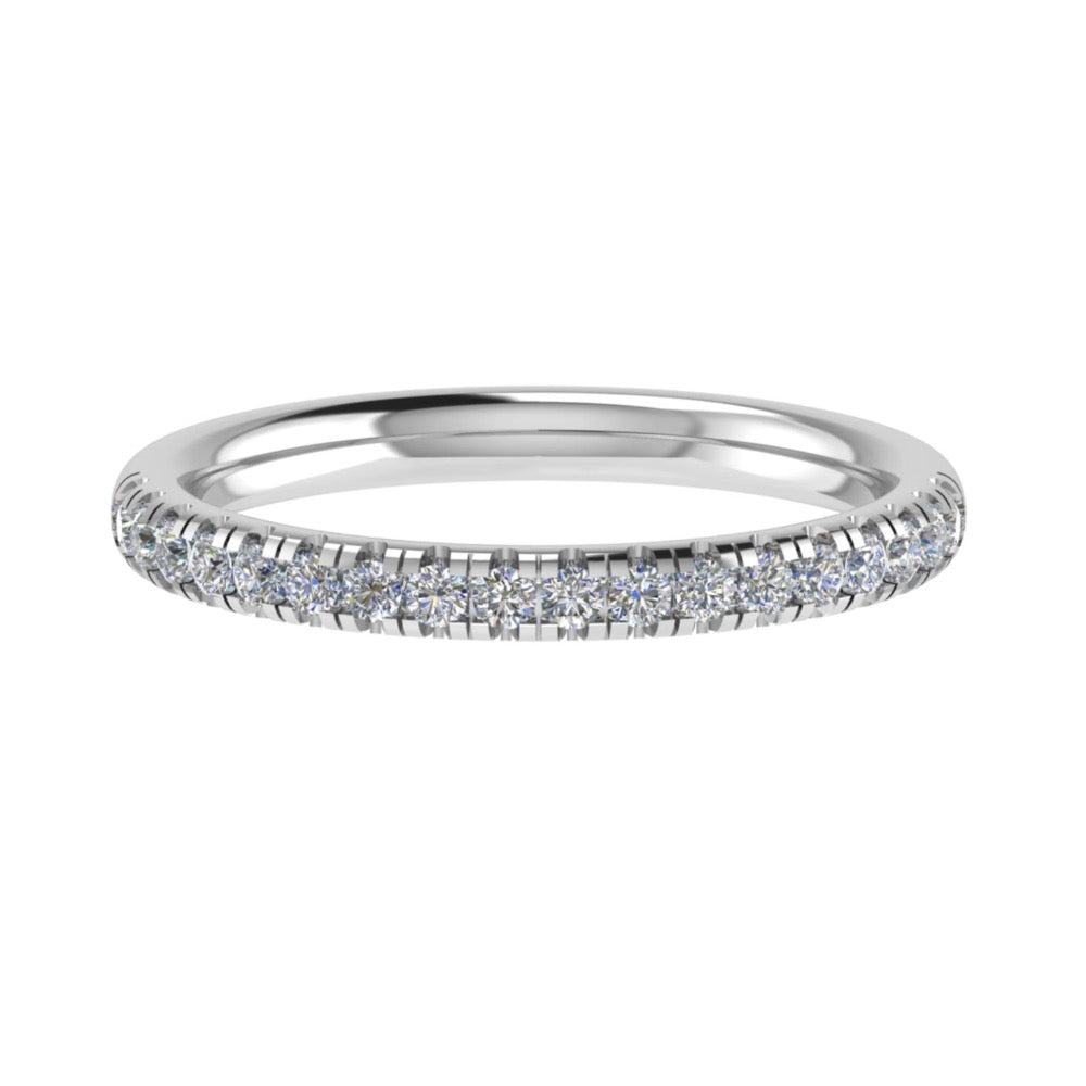 Platinum ring micro-pavé set half way around with round brilliant diamonds, the ring measures 2.1mm wide - view from the top