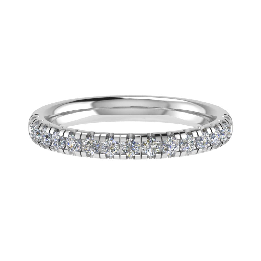  Platinum ring micro-pavé set half way around with round brilliant diamonds, the ring measures 2.5mm wide - view from the top