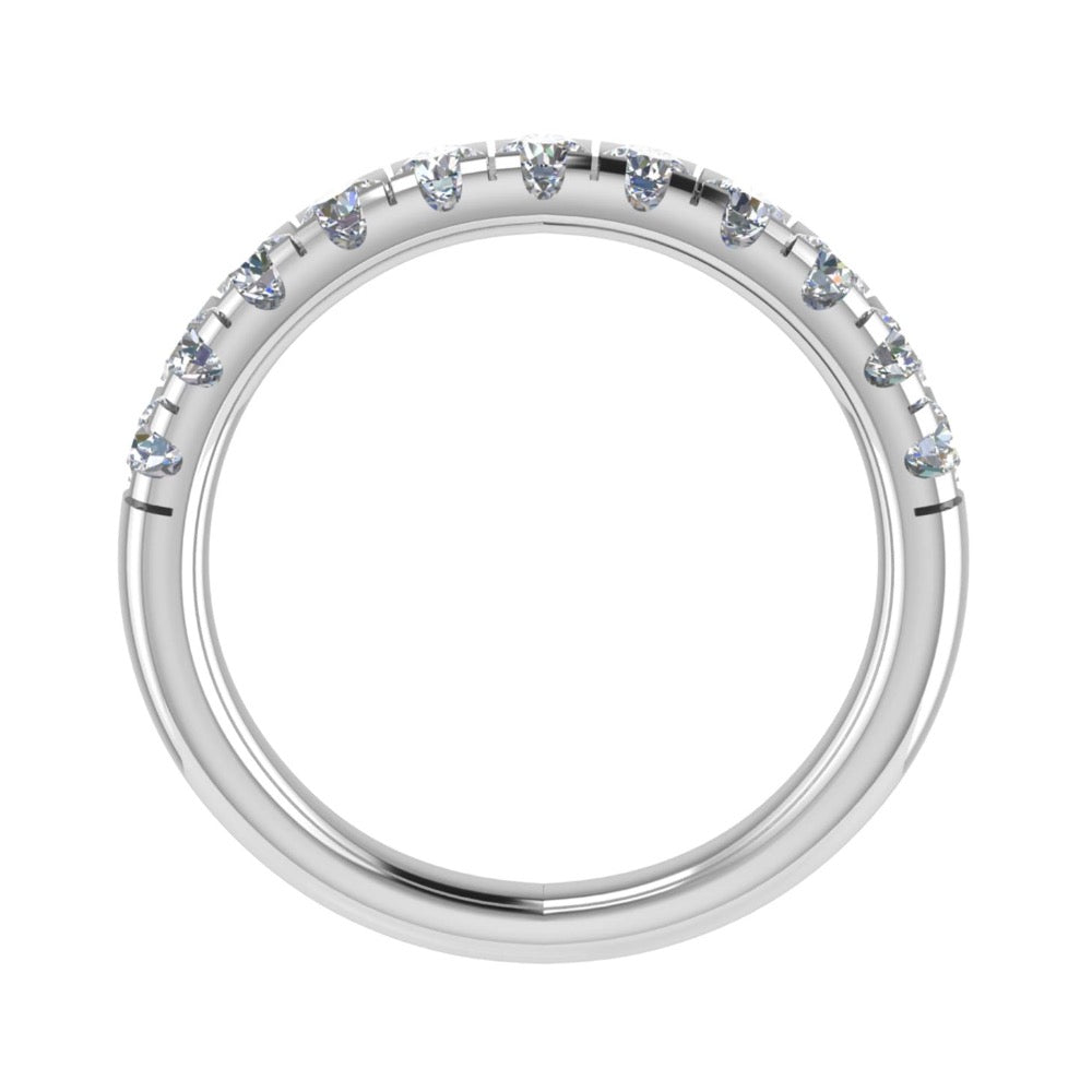 Platinum ring micro-pavé set half way around with round brilliant diamonds, the ring measures 3.0mm wide - view from the side