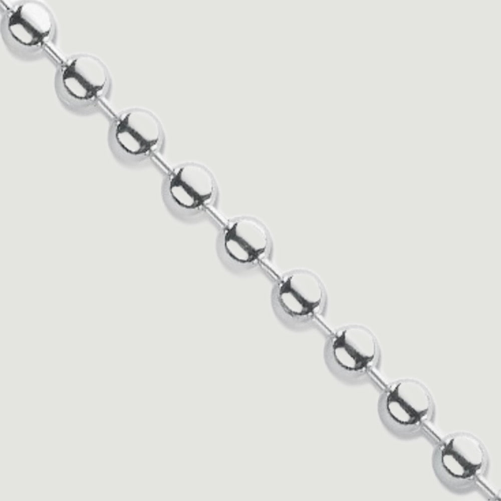 Silver Chain, made from a ball-link chain each ball measuring 4mm in diameter - close up