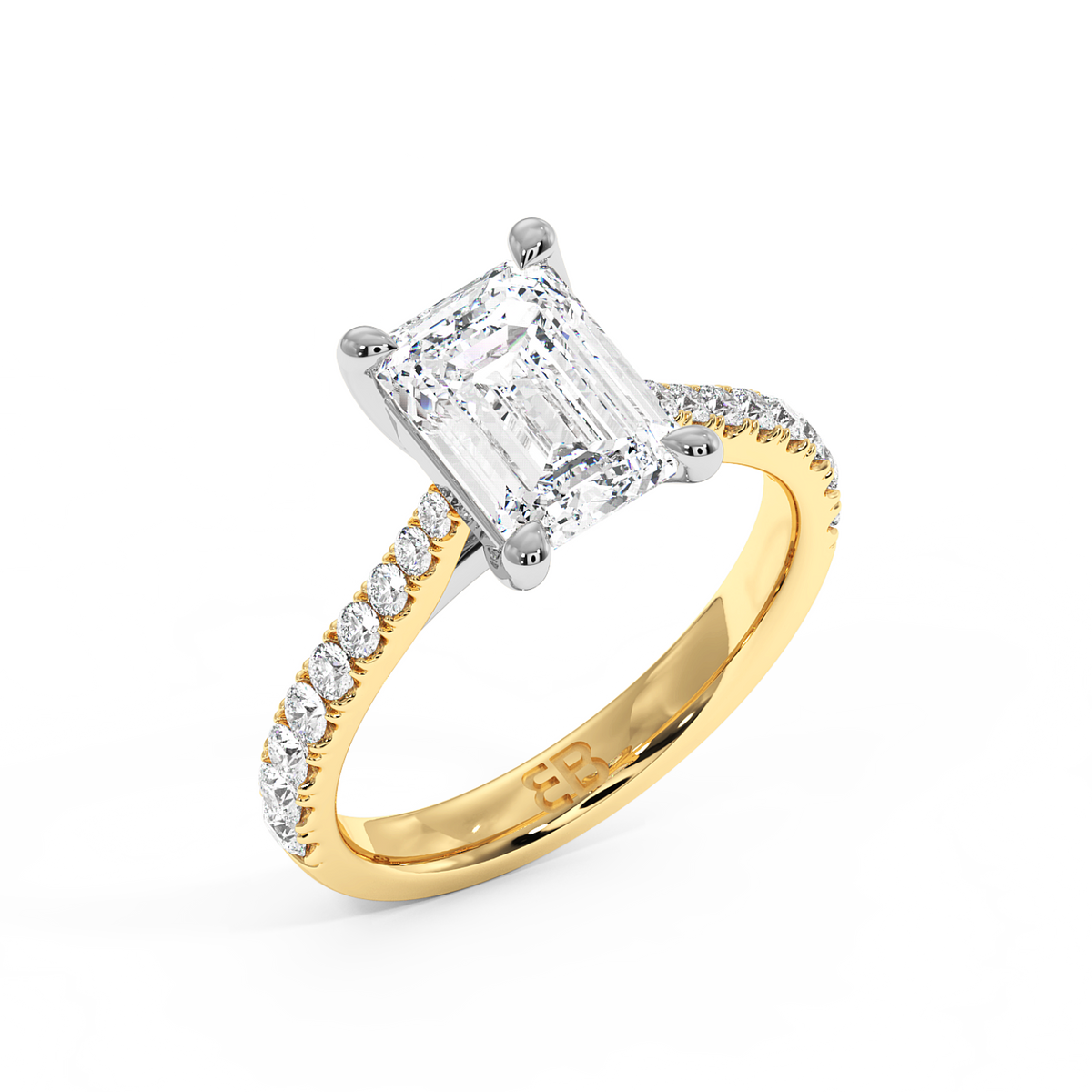 El anillo de oro amarillo cultivado en laboratorio Chelsea Emerald