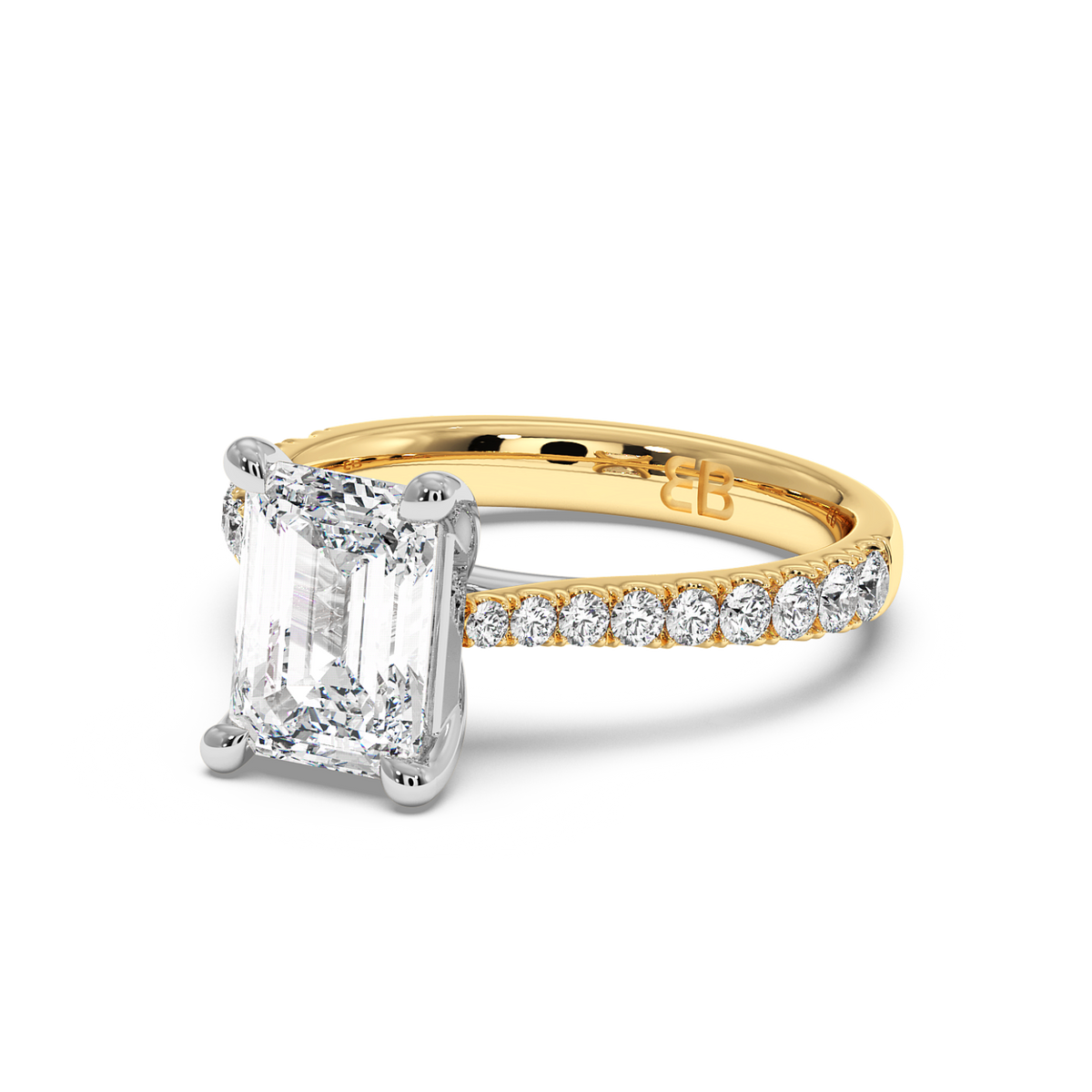 El anillo de oro amarillo cultivado en laboratorio Chelsea Emerald