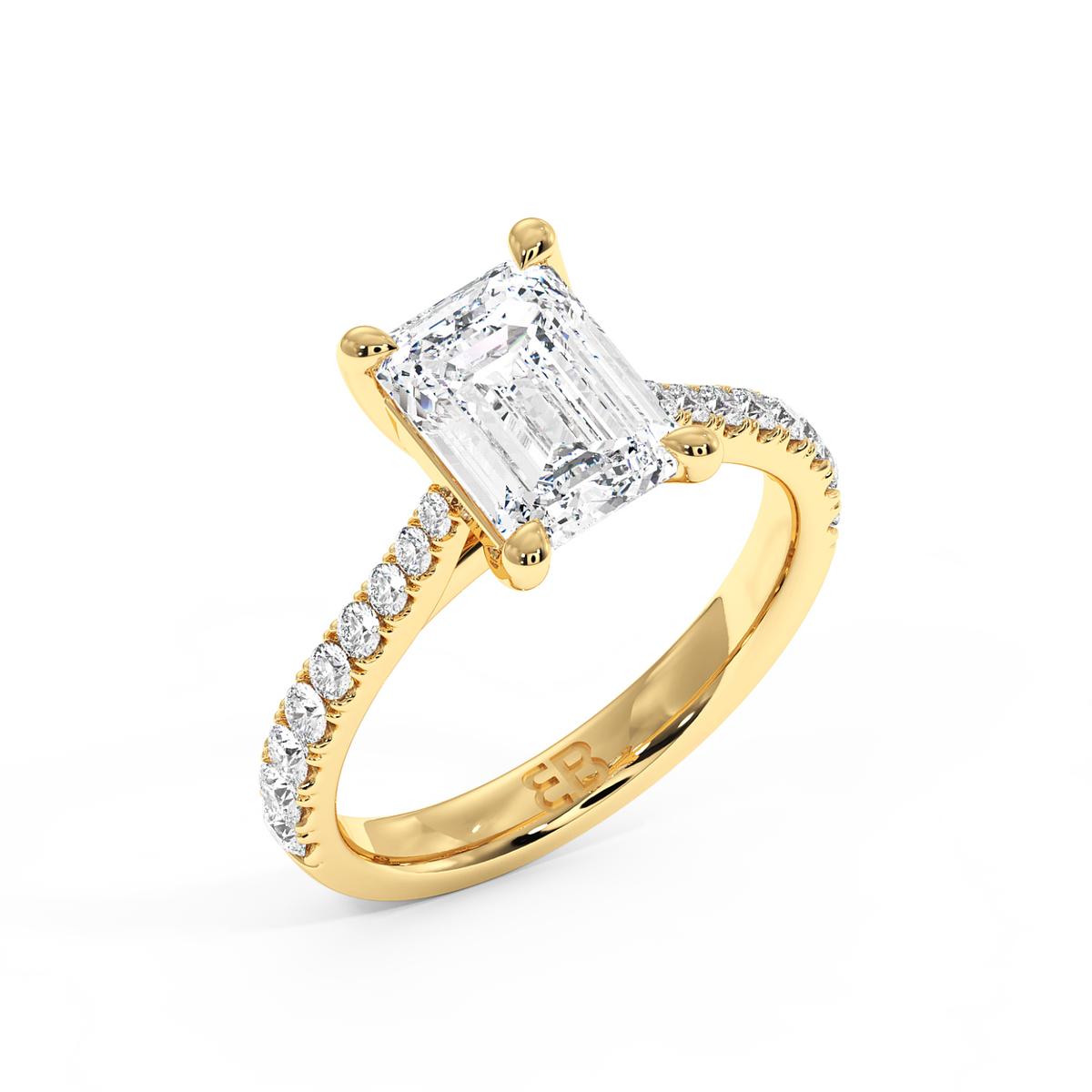 El anillo de oro amarillo cultivado en laboratorio Chelsea Emerald