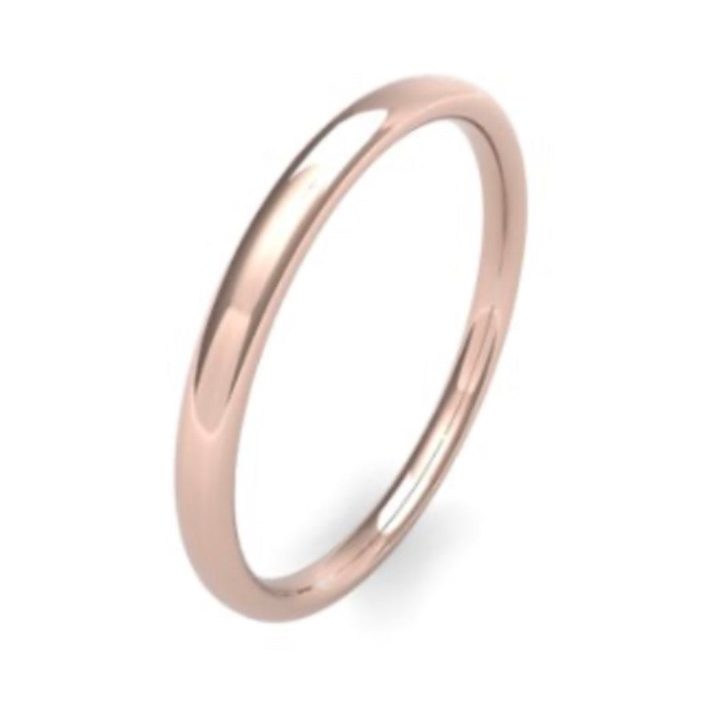 2.0mm wide slight court shape wedding ring - photographed in rose gold