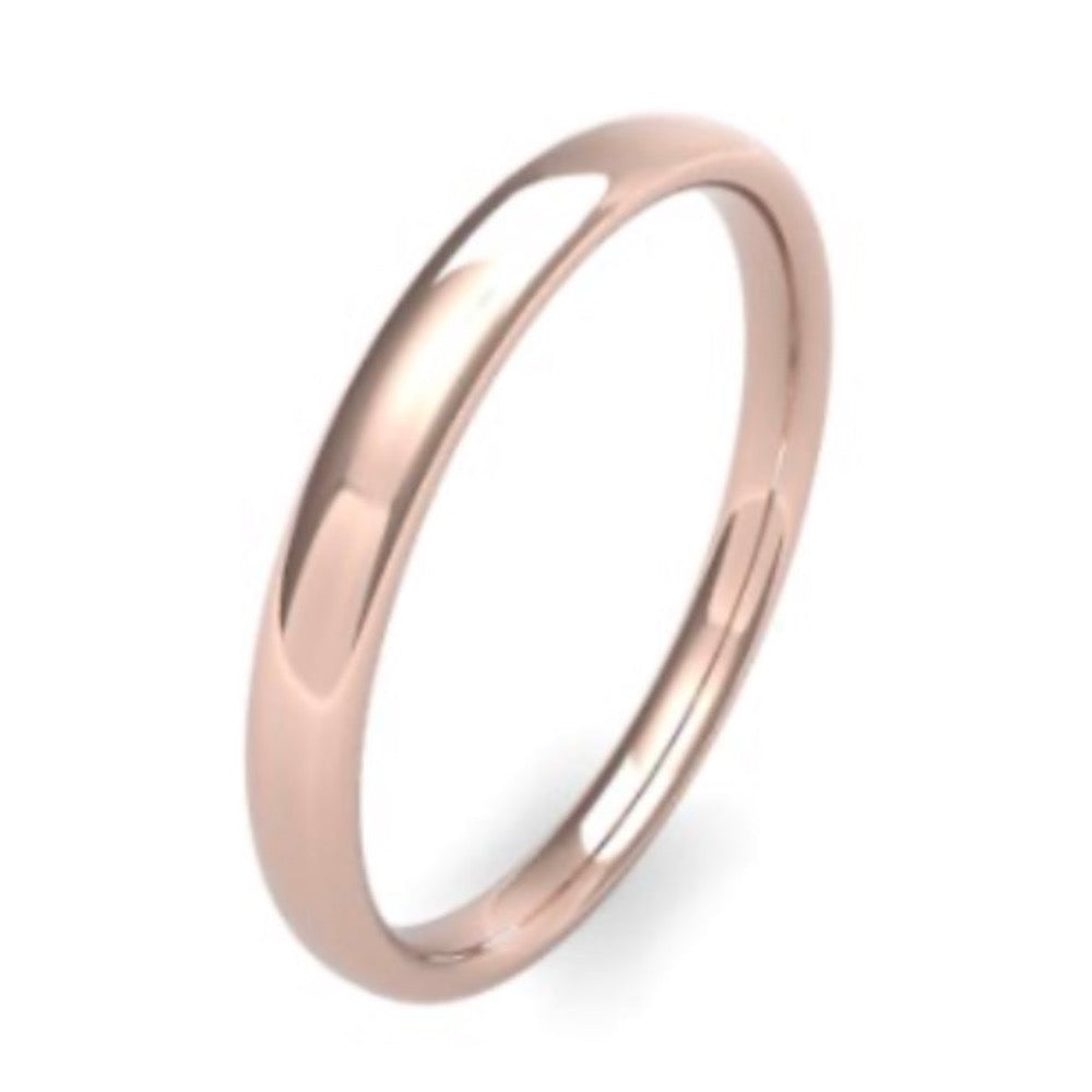 2.5mm wide slight court shape wedding ring - photographed in rose gold