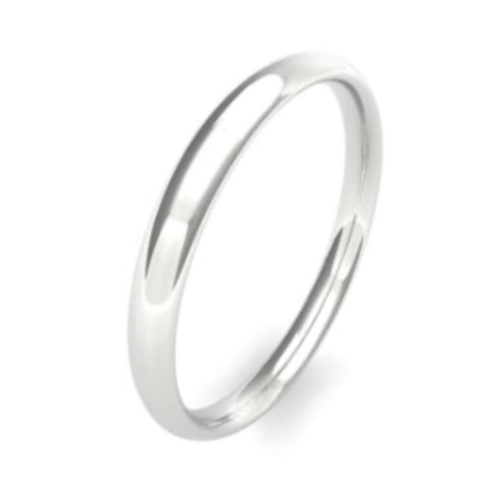 2.5mm wide traditional court shape wedding ring - photographed in platinum or white gold