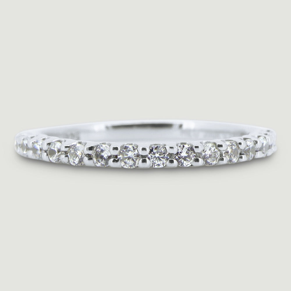 Round diamond set ring 1.7mm wide in a U shaped setting 18ct white gold - view from the top