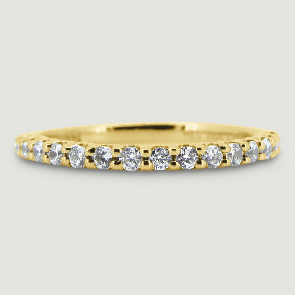 Round diamond set ring 1.7mm wide in a U shaped setting 18ct yellow gold - view from the top