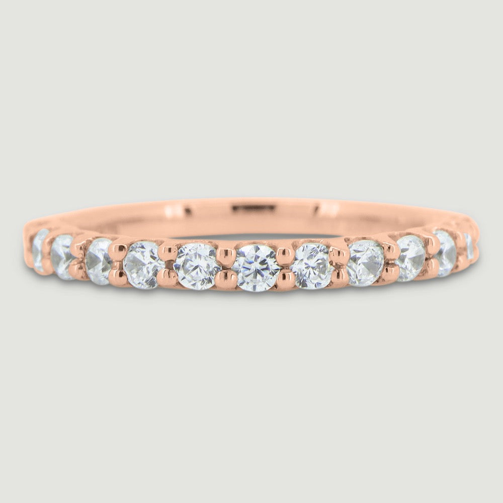 Round diamond set ring 2.2mm wide in a U shaped setting 18ct rose gold - view from the top