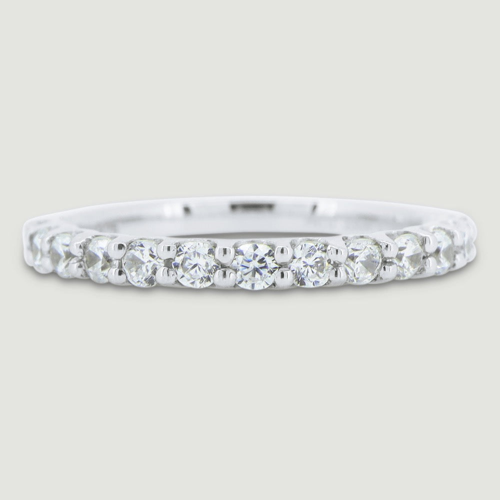 Round diamond set ring 2.2mm wide in a U shaped setting 18ct white gold - view from the top