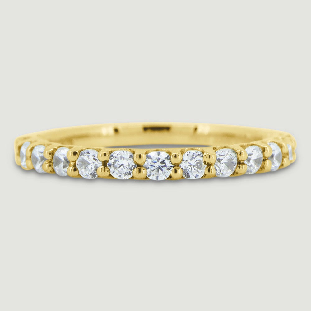 Round diamond set ring 2.2mm wide in a U shaped setting 18ct yellow gold - view from the top