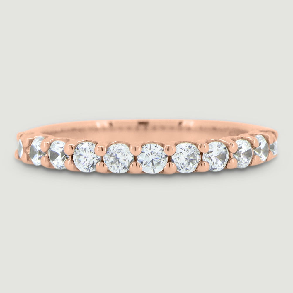 Round diamond set ring 2.6mm wide in a U shaped setting 18ct rose gold - view from the top