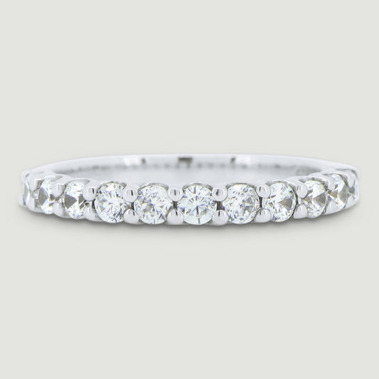 Round diamond set ring 2.6mm wide in a U shaped setting 18ct white gold - view from the top