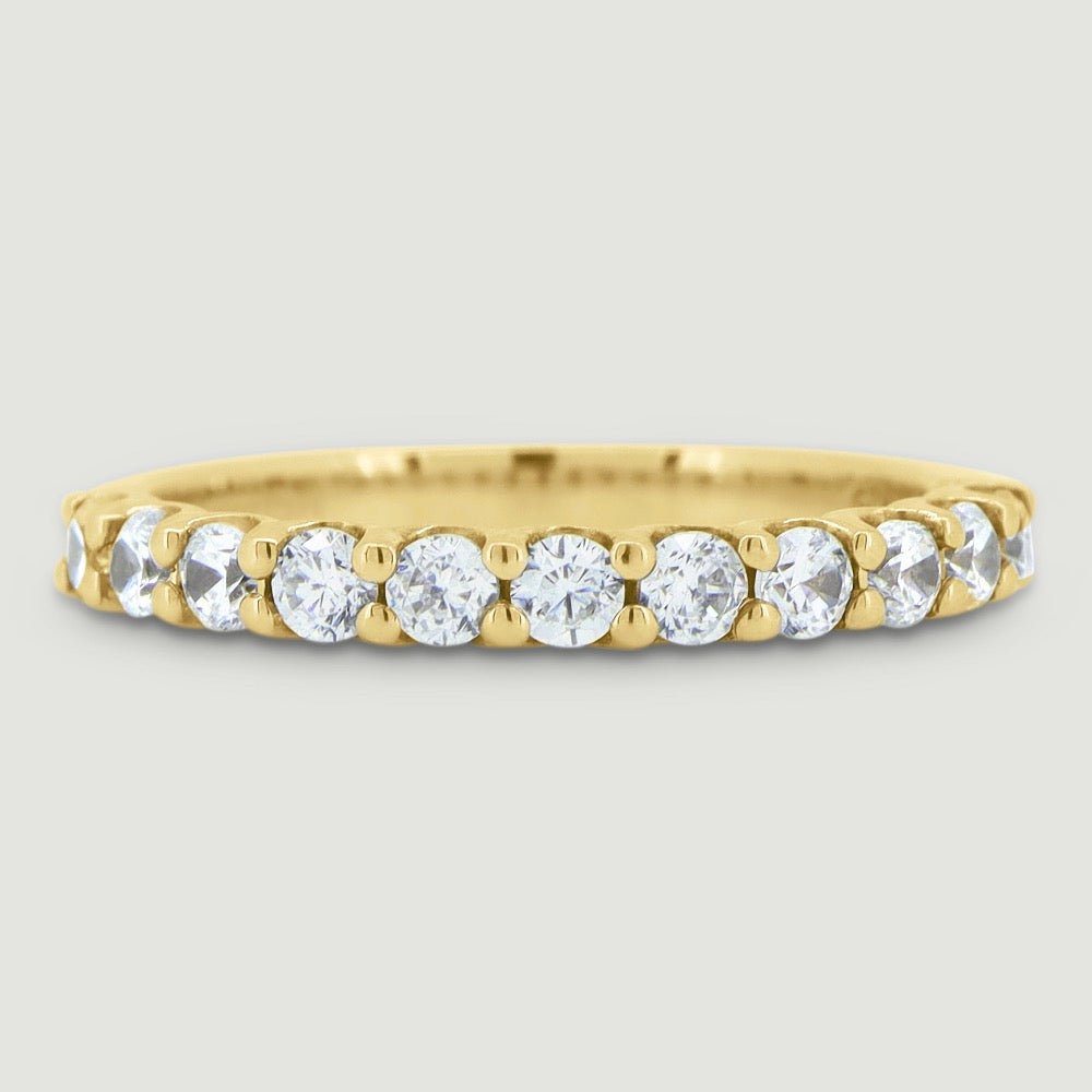 Round diamond set ring 2.6mm wide in a U shaped setting 18ct yellow gold - view from the top