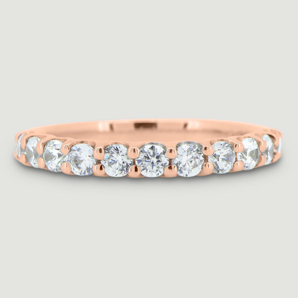 Round diamond set ring 3.0mm wide in a U shaped setting 18ct rose gold - view from the top