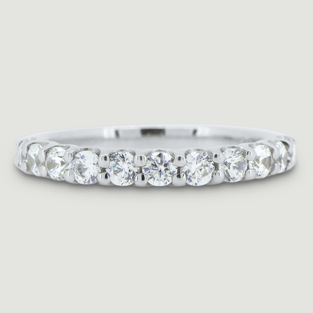 Round diamond set ring 3.0mm wide in a U shaped setting 18ct white gold - view from the top