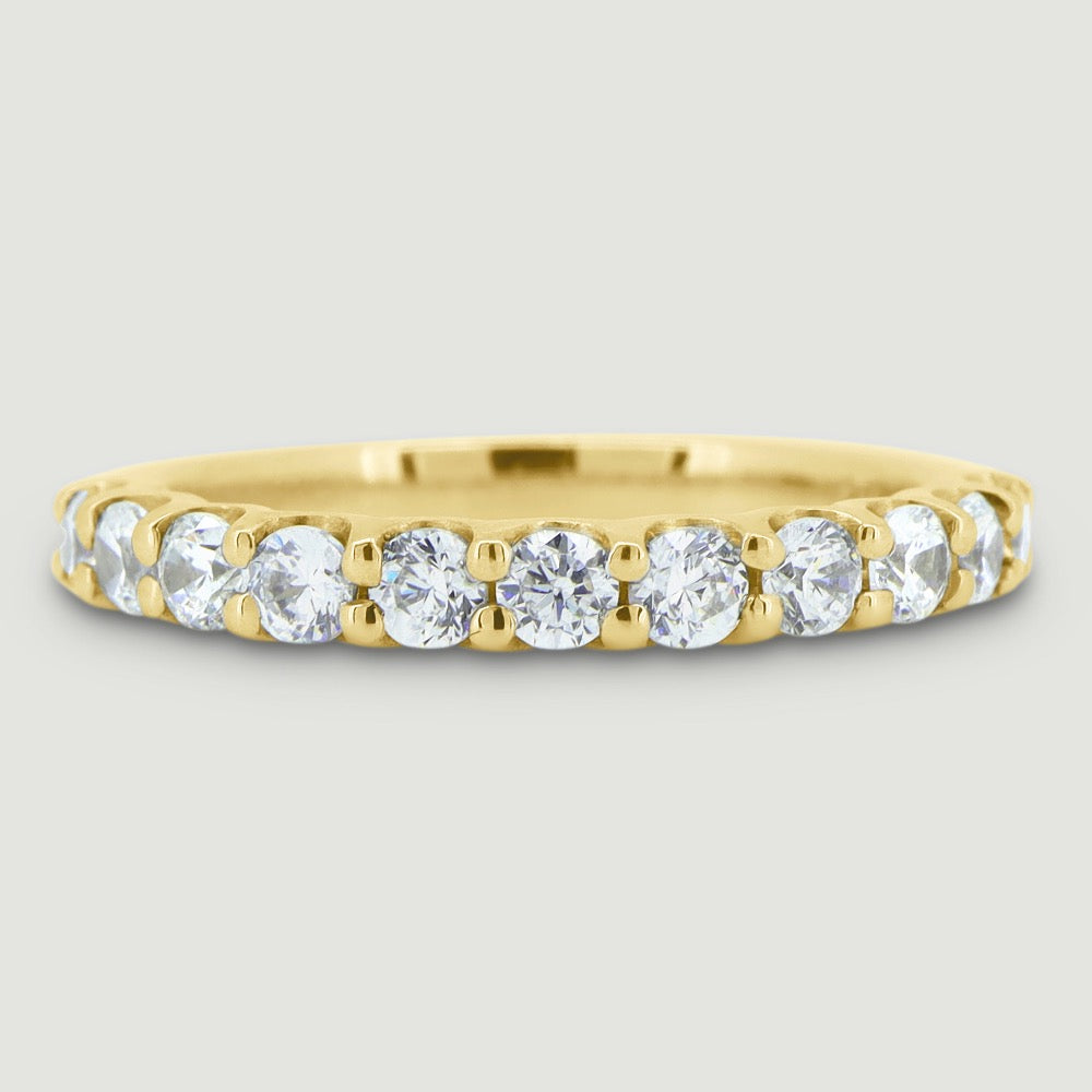 Round diamond set ring 3.0mm wide in a U shaped setting 18ct yellow gold - view from the top